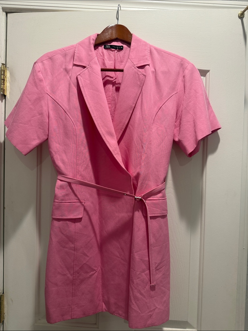 Zara Hot Pink Short-Sleeve Blazer Dress with Belt
